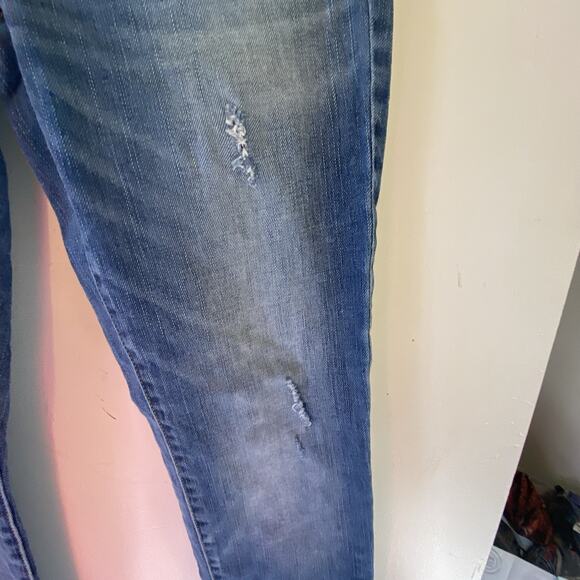 Y2K Women's American Eagle Stretch Low Rise Skinny Jeans Size 4 Distressed Blue - Picture 7 of 9